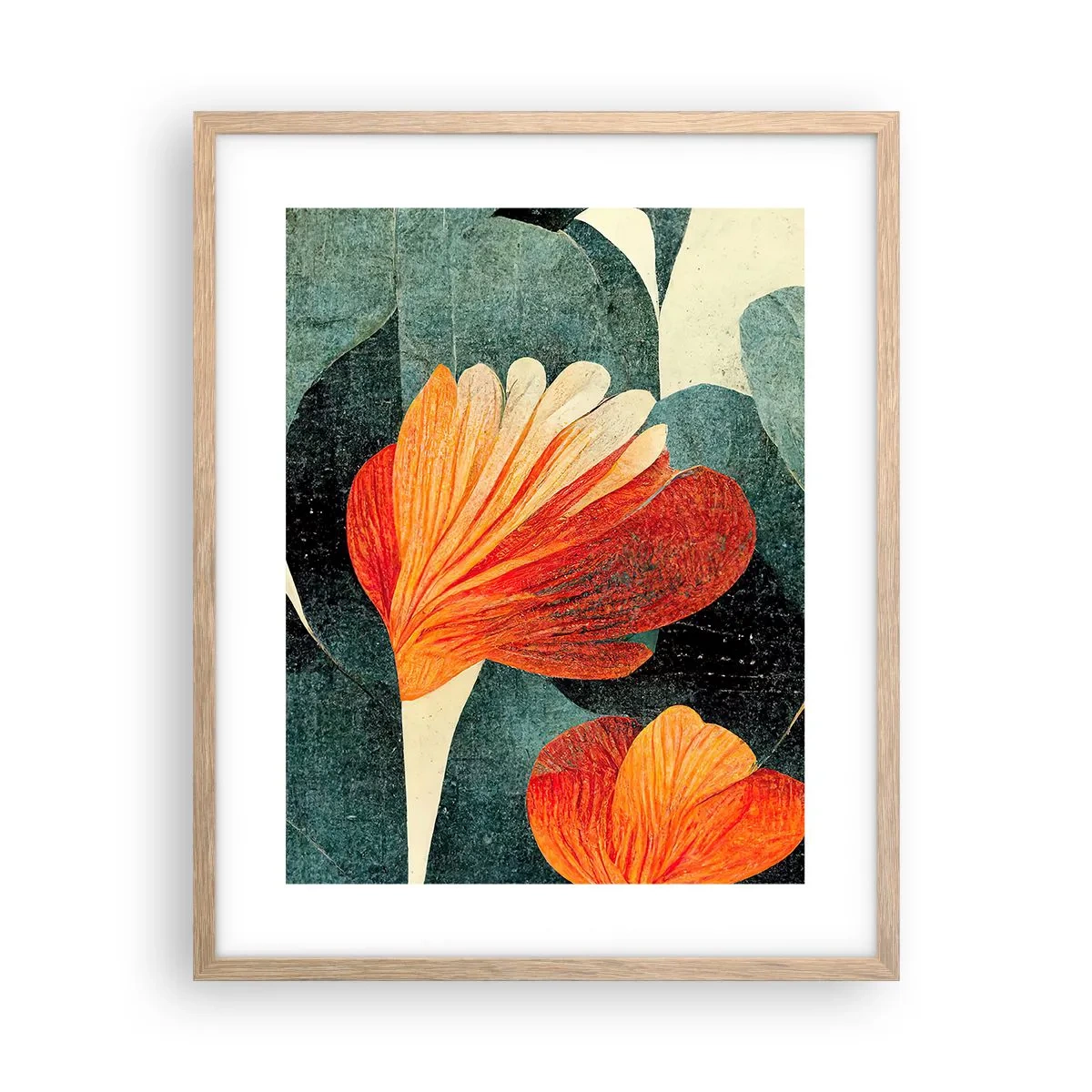 Plakat i ramme af lyst egetræ - Varmen fra troperne og køligheden fra det grønne - 40x50 cm
