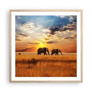 Plakat i ramme af lyst egetræ - Familievandring - 60x60 cm