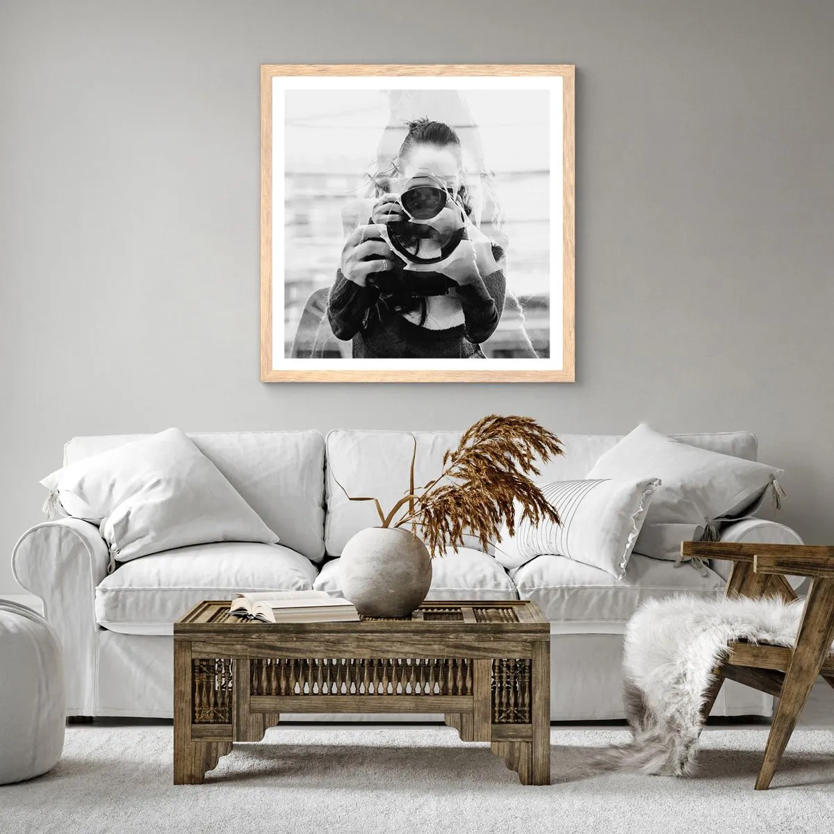 Plakat i ramme af lyst egetræ - Skaber og materiale - 60x60 cm