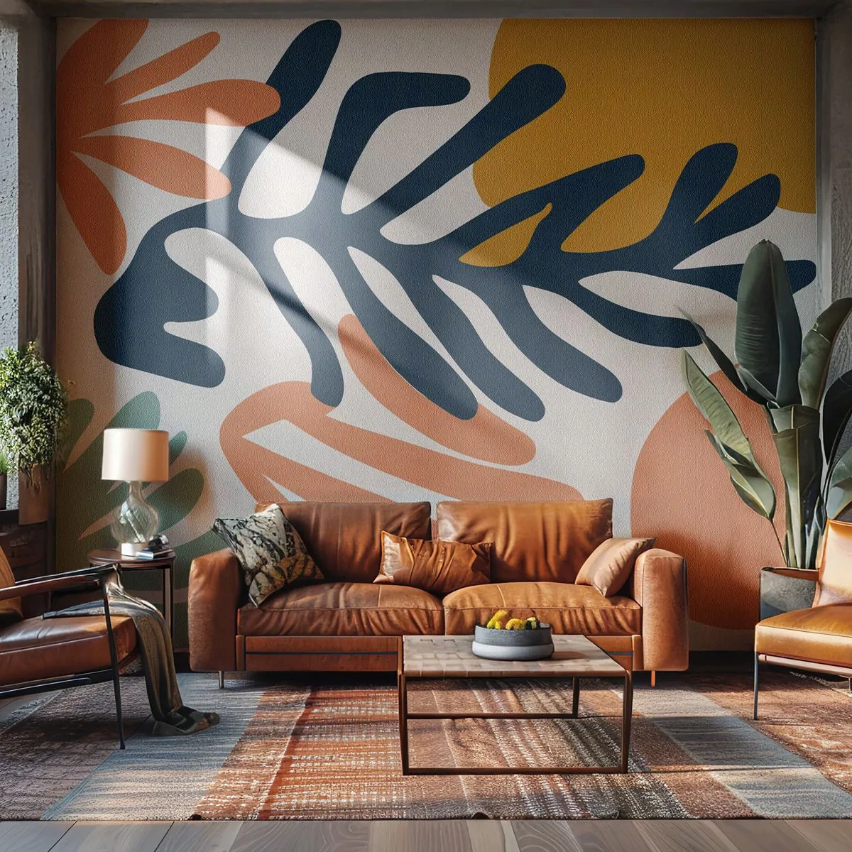 Fototapet på mål Premium Canvas - Koralhav - Boho, Minimalistisk, Blad