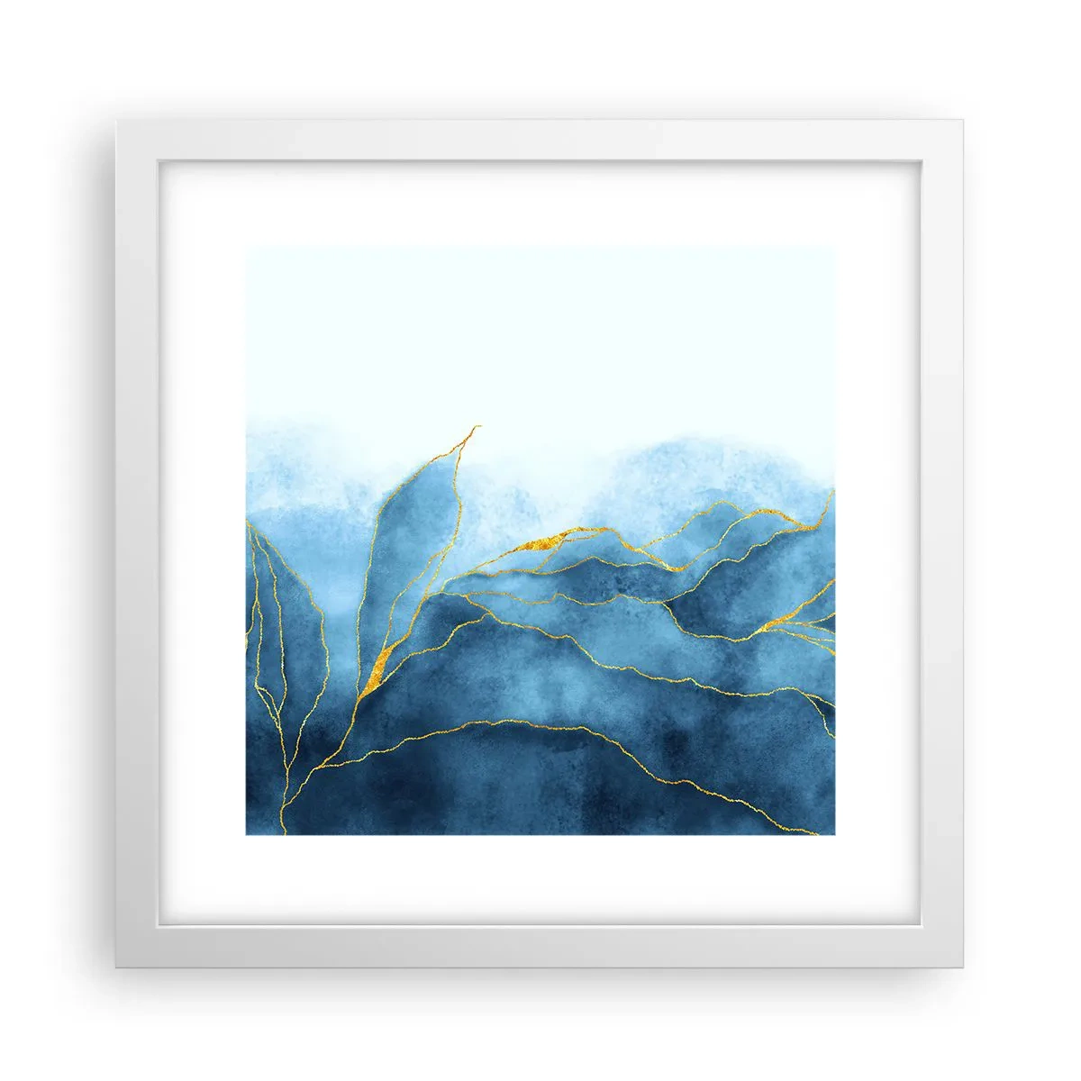 Plakat i hvid ramme - Blå i guld - 30x30 cm