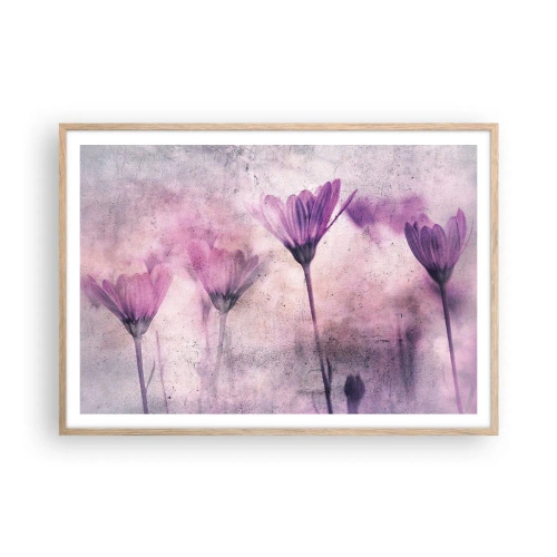 Plakat i ramme af lyst egetræ - En drøm af blomster - 100x70 cm