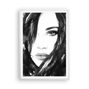 Plakat i hvid ramme - Portræt af en dame i sort og hvidt - 70x100 cm