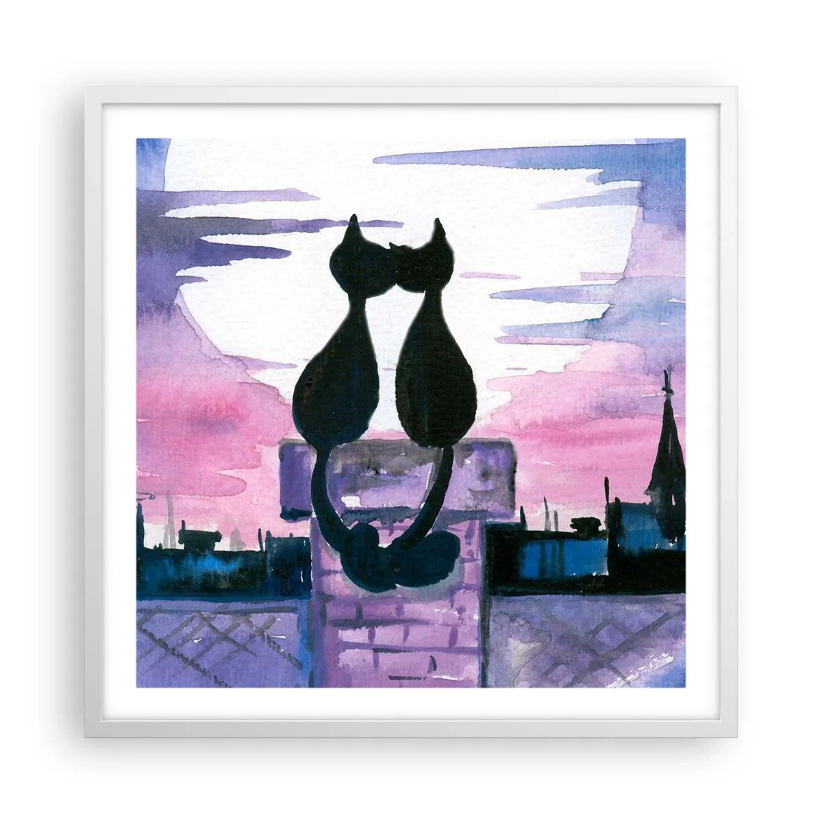 Plakat i hvid ramme - Rendez-vous under månen - 60x60 cm