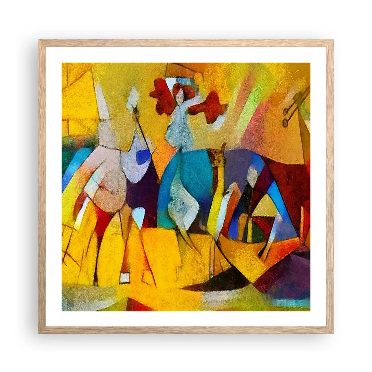 Plakat i ramme af lyst egetræ - Sol - liv - glæde - 60x60 cm