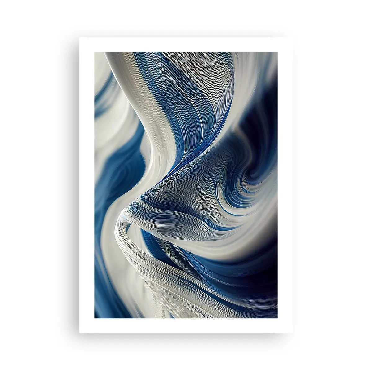 Plakat - Flydende blå og hvide farver - 50x70 cm