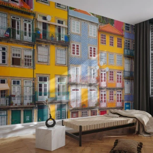 Fototapet Premium Sand - Farverne i den gamle bydel - By, Porto, Arkitektur - 100x70 cm