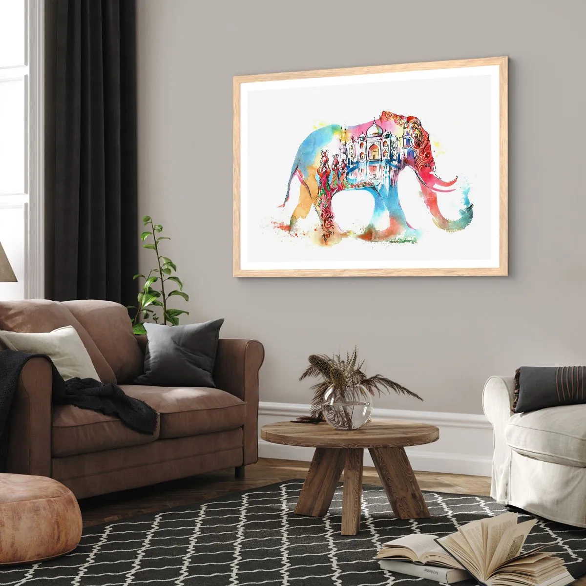 Plakat i ramme af lyst egetræ - Indien - kærlighedens aura - 100x70 cm