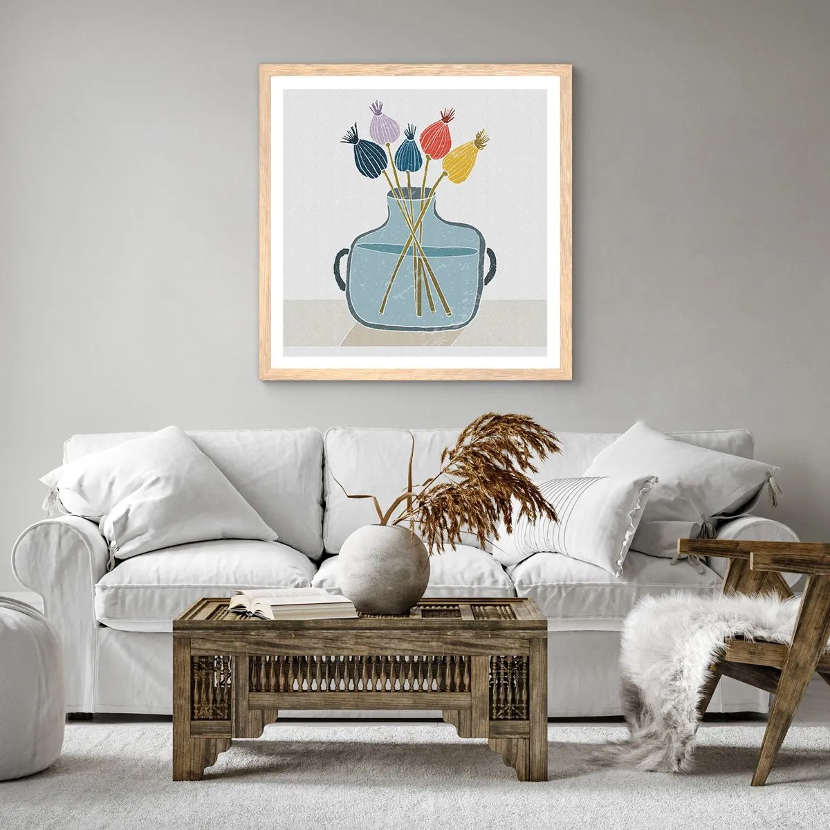 Plakat i ramme af lyst egetræ - Som et valmuefrø - 60x60 cm