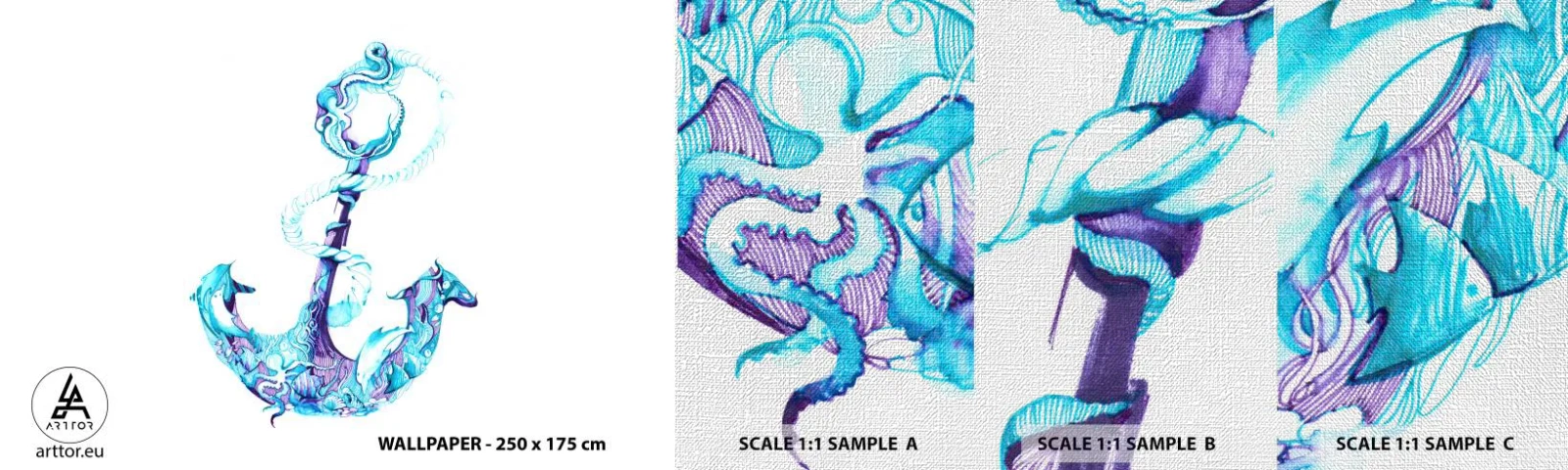 Prøve Fototapet Premium Canvas - Forvalter af havets hemmeligheder - Abstraktion, Anker, Hav - 100x30 cm