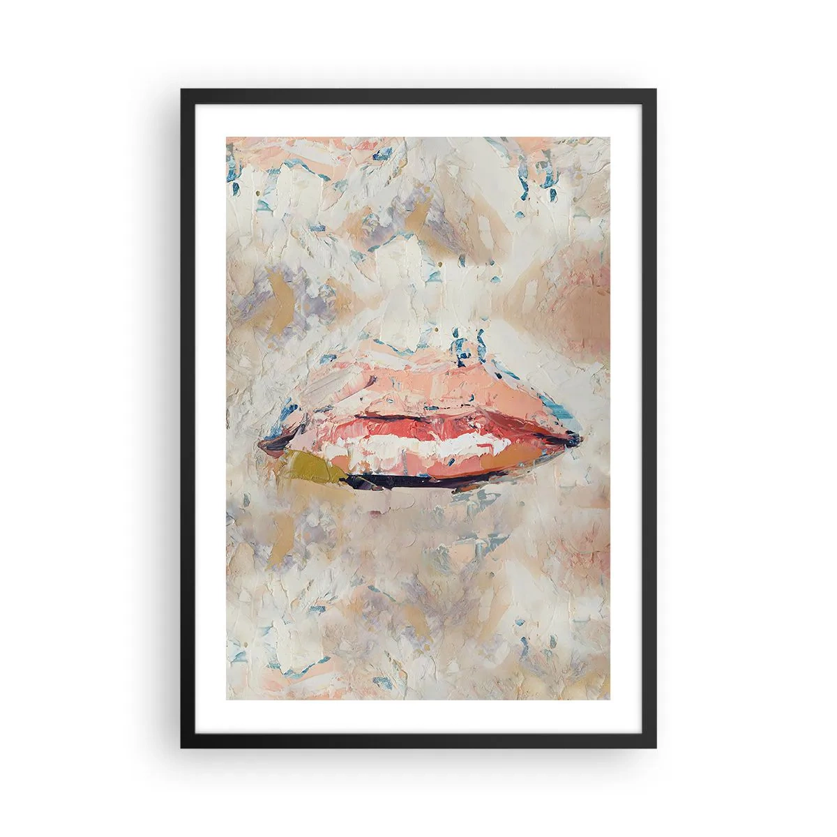 Plakat i sort ramme - Abstrakte læber i en pastelfarvepalet - 50x70cm - Vækker sanserne - Moderne vægdekoration til stue og soveværelse ARTTOR