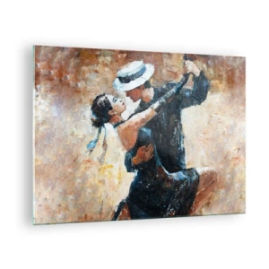 Billede på glas - Et par, der danser i en elegant stil med et klassisk præg - 70x50cm - A la Rudolf Valentino - Moderne vægdekoration til stue og soveværelse ARTTOR