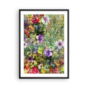 Plakat i sort ramme - Farverigt blomsterarrangement - 50x70cm - Ind i blomsterne ved fortabelse - Moderne vægdekoration til stue og soveværelse ARTTOR
