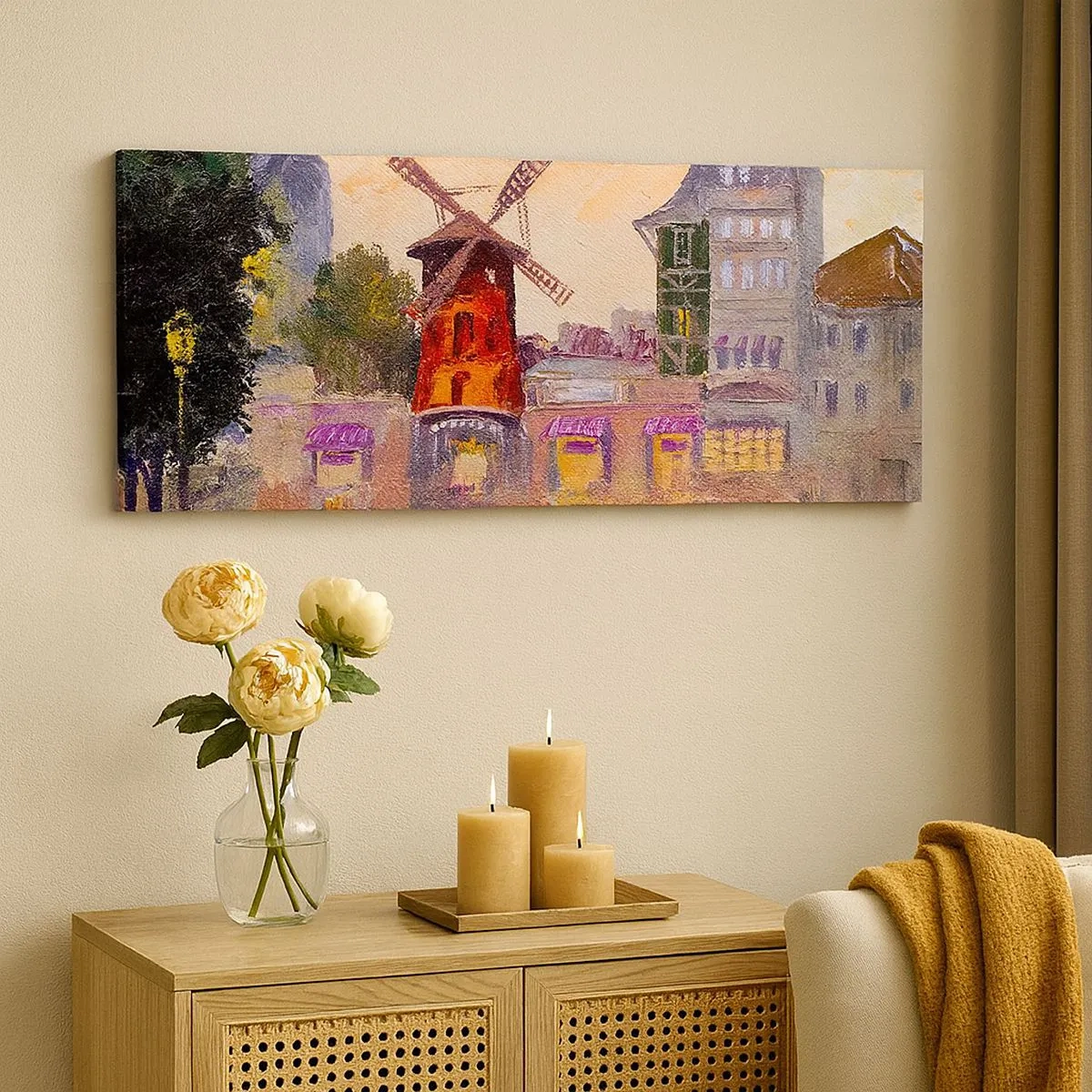 Lærredstryk - Billede på lærred - Parisiske ikoner - Moulin Rouge - 100x40 cm