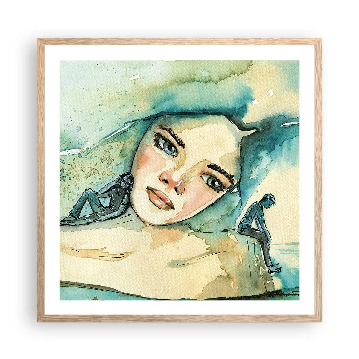 Plakat i ramme af lyst egetræ - Am I blue? - 60x60 cm