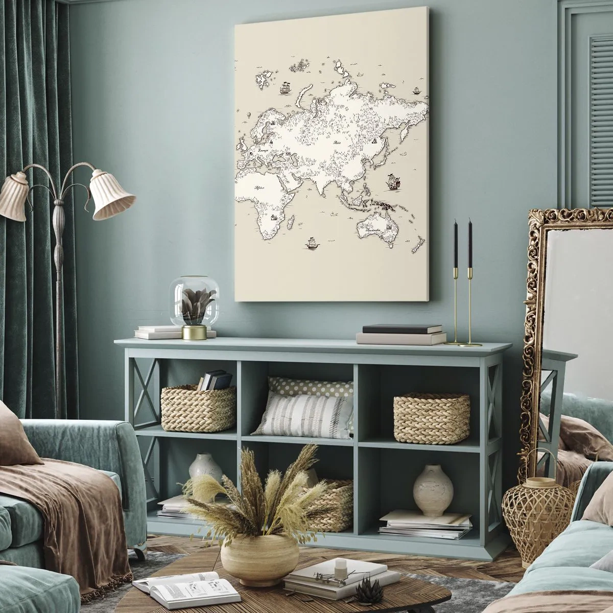 Lærredstryk - Billede på lærred - En rejse rundt om i verden - 45x80 cm