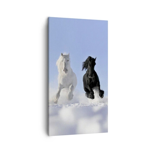 Lærredstryk - Billede på lærred - Sort og hvid galop - 45x80 cm