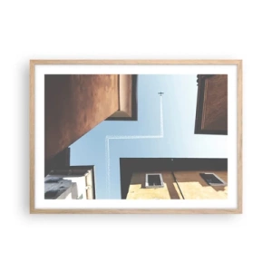 Plakat i ramme af lyst egetræ - Over den urbane labyrint - 70x50 cm