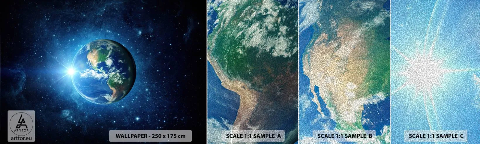 Prøve Fototapet Premium Sand - Vi er i himlen - Kosmos, Jorden, Globus - 100x30 cm