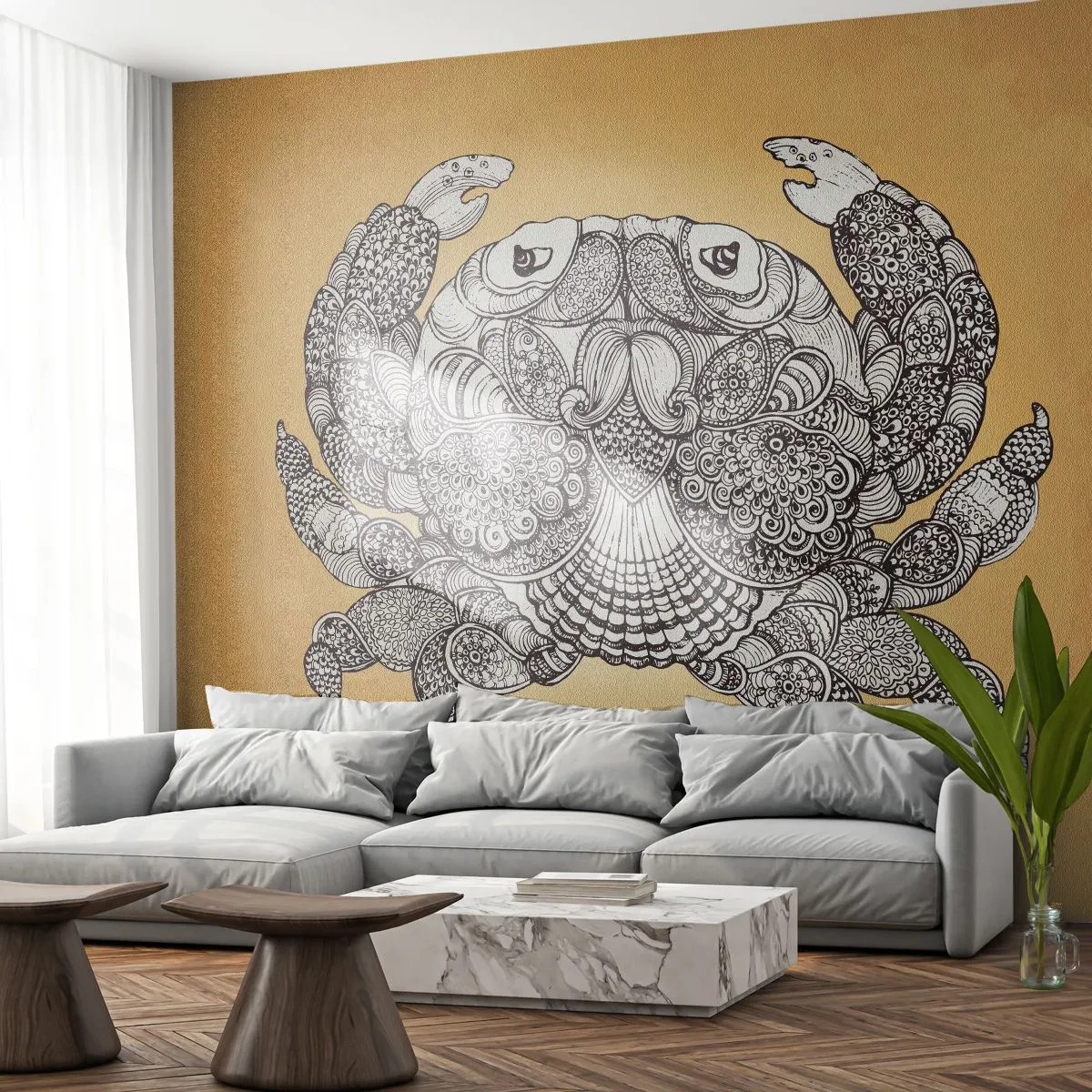 Fototapet Premium Sand - Fortællinger om hr. krabbe - Krabbe, Dyr, Tegning - 100x70 cm