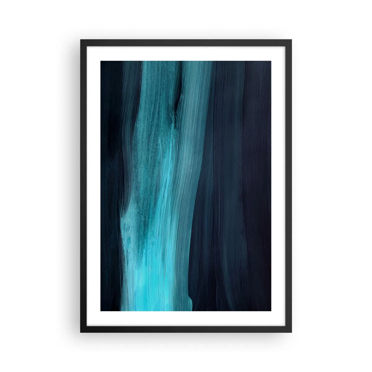 Plakat i sort ramme - En abstrakt komposition i nuancer af sort og turkis - 50x70cm - Svøm med strømmen - Moderne vægdekoration til stue og soveværelse ARTTOR