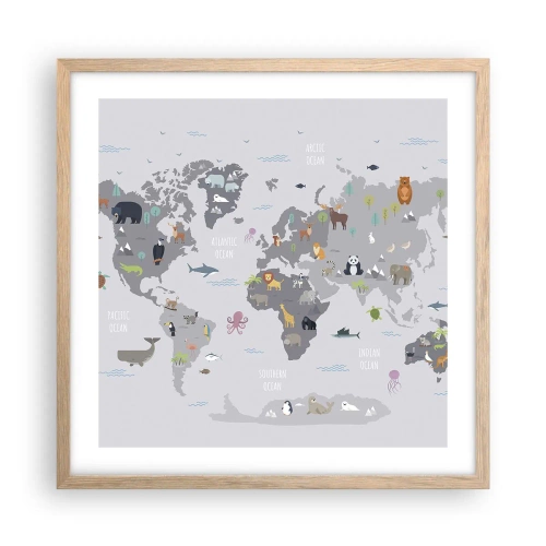 Plakat i ramme af lyst egetræ - Fortæl mig, hvor du er fra... - 50x50 cm