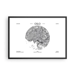 Plakat i sort ramme - Anatomi af Oslo - 70x50 cm
