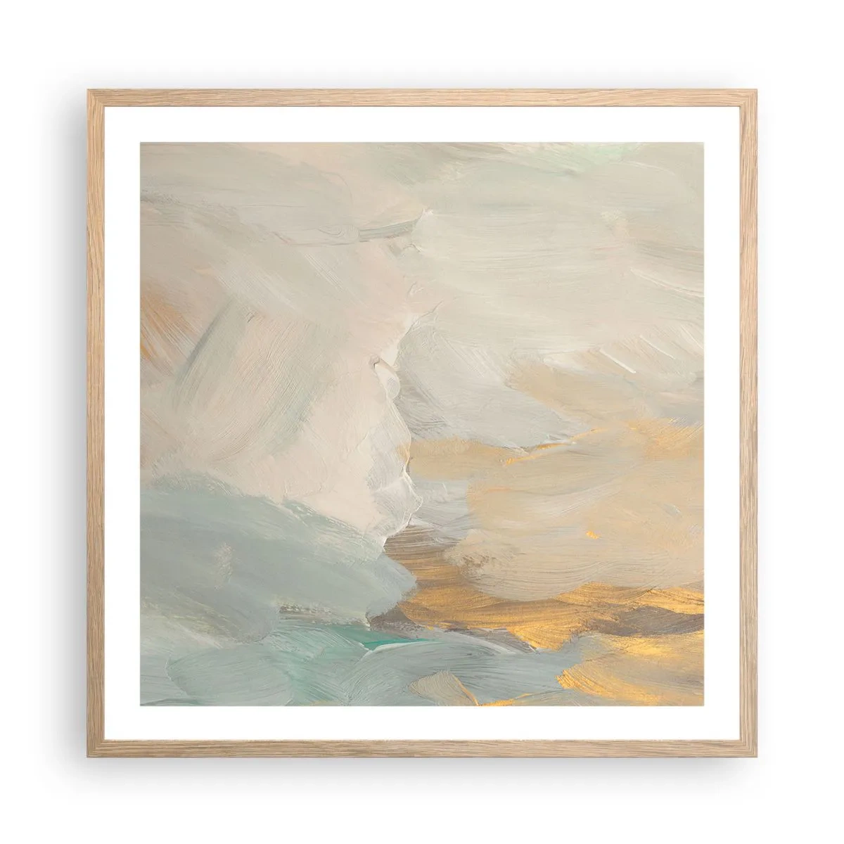 Plakat i ramme af lyst egetræ - Abstraktion - blidhedens land - 60x60 cm
