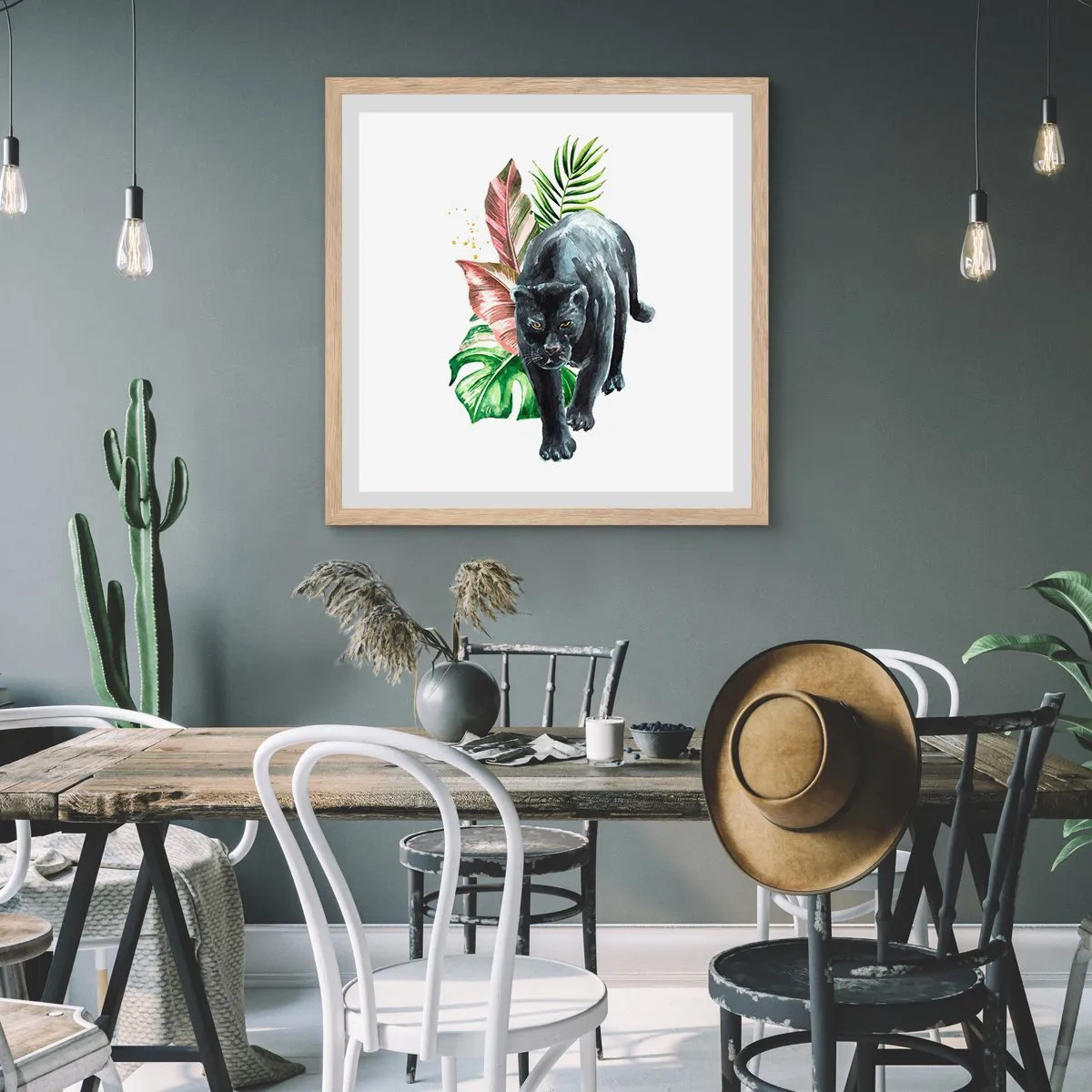 Plakat i ramme af lyst egetræ - Vild i hjertet - 60x60 cm