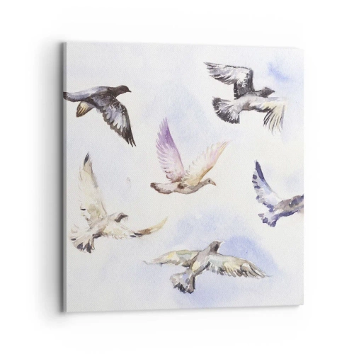 Lærredstryk - Billede på lærred - Frihed i grå og blå - 70x70 cm