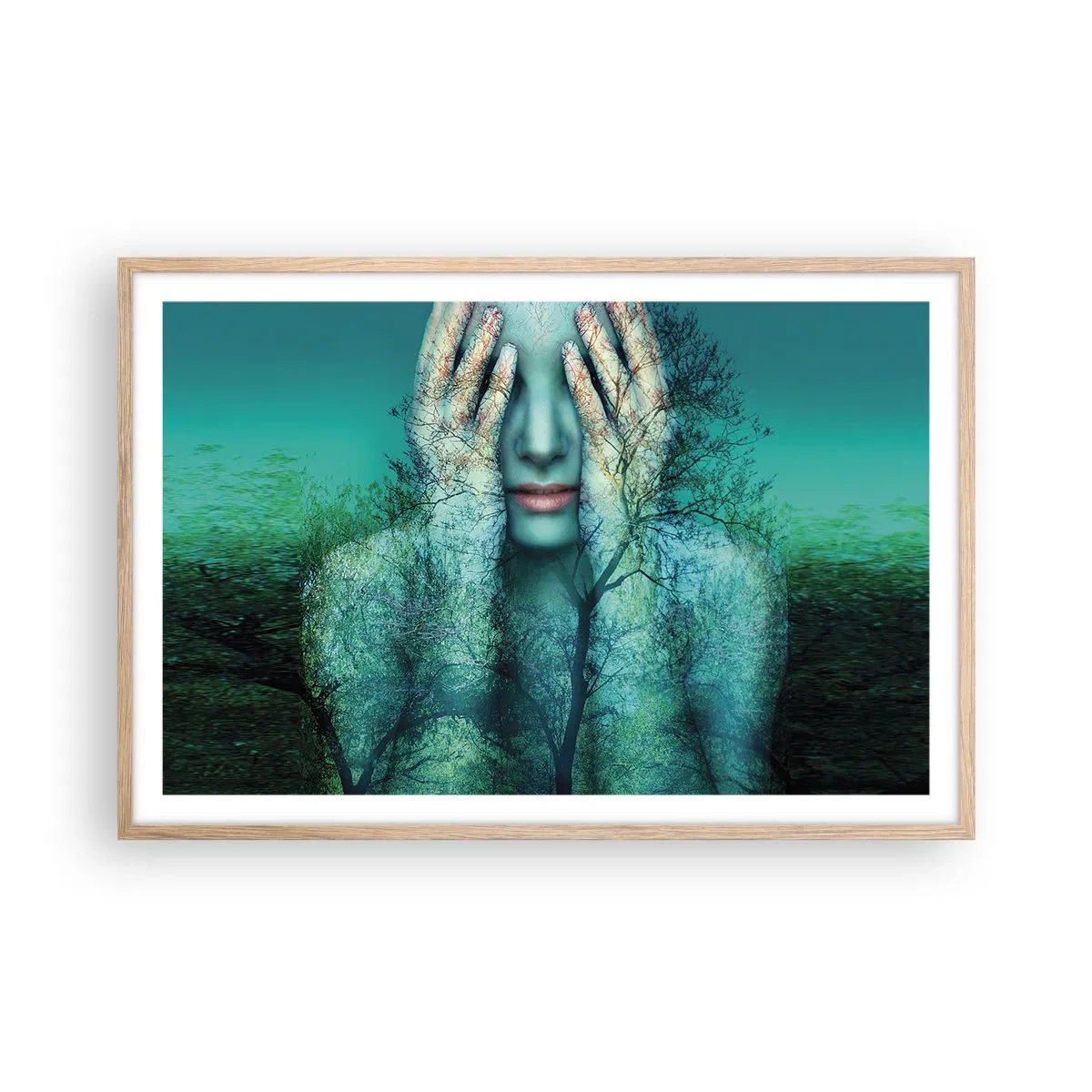 Plakat i ramme af lyst egetræ - Nedsænket i blåt - 91x61 cm