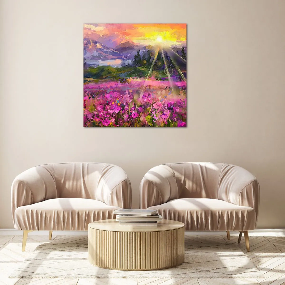 Billede på glas - I en dal under solens beskyttelse - 70x70 cm