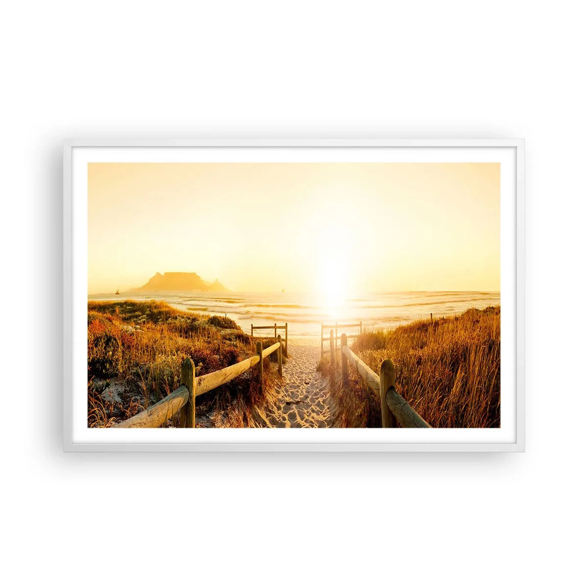 Plakat i hvid ramme - Over klitten, mod solen - 91x61 cm