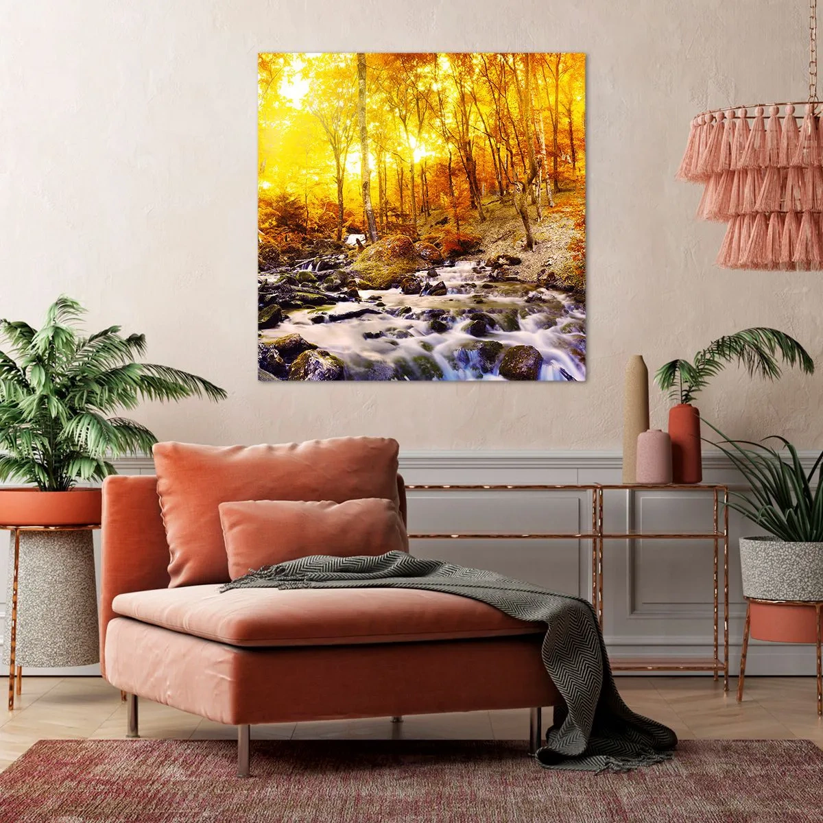 Lærredstryk - Billede på lærred - Sten indfattet i guld og platin - 50x50 cm