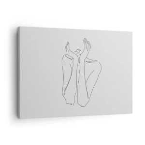 Lærredstryk - Billede på lærred - Minimalistisk stregtegning af ansigt og hænder - 70x50cm - Hvad piger drømmer om - Moderne vægdekoration til stue og soveværelse ARTTOR