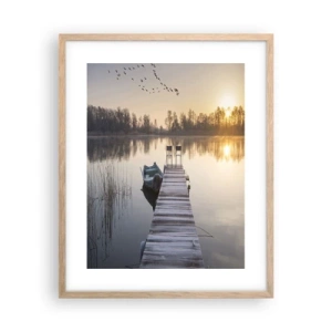 Plakat i ramme af lyst egetræ - Jeg kommer tilbage om et stykke tid - 40x50 cm