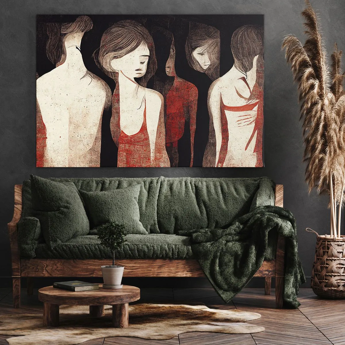 Lærredstryk - Billede på lærred - Kunstneriske figurer i en abstrakt komposition - 70x50cm - Mørkets madonnaer - Moderne vægdekoration til stue og soveværelse ARTTOR