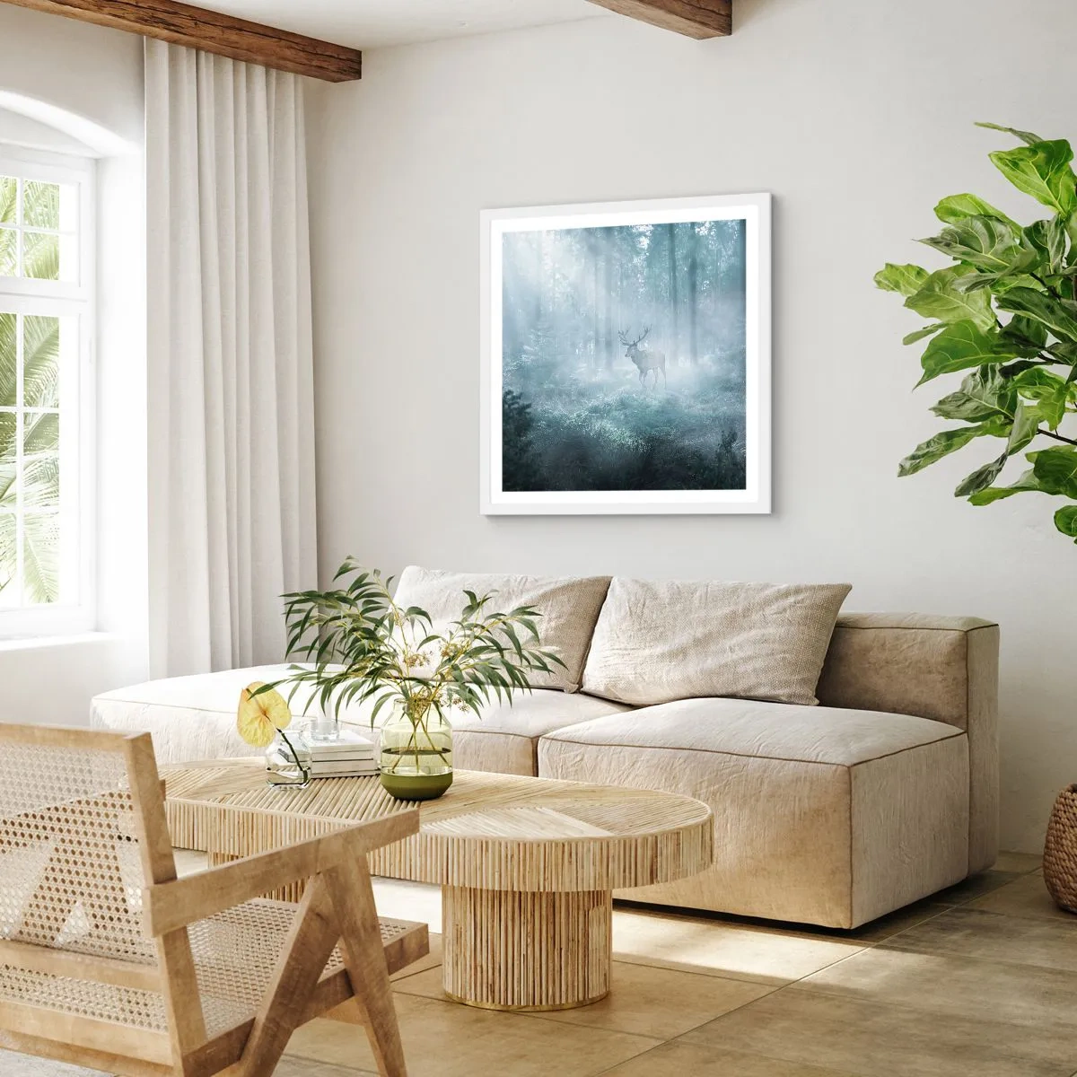 Plakat i hvid ramme - Morgenvandring rundt på godset - 40x40 cm