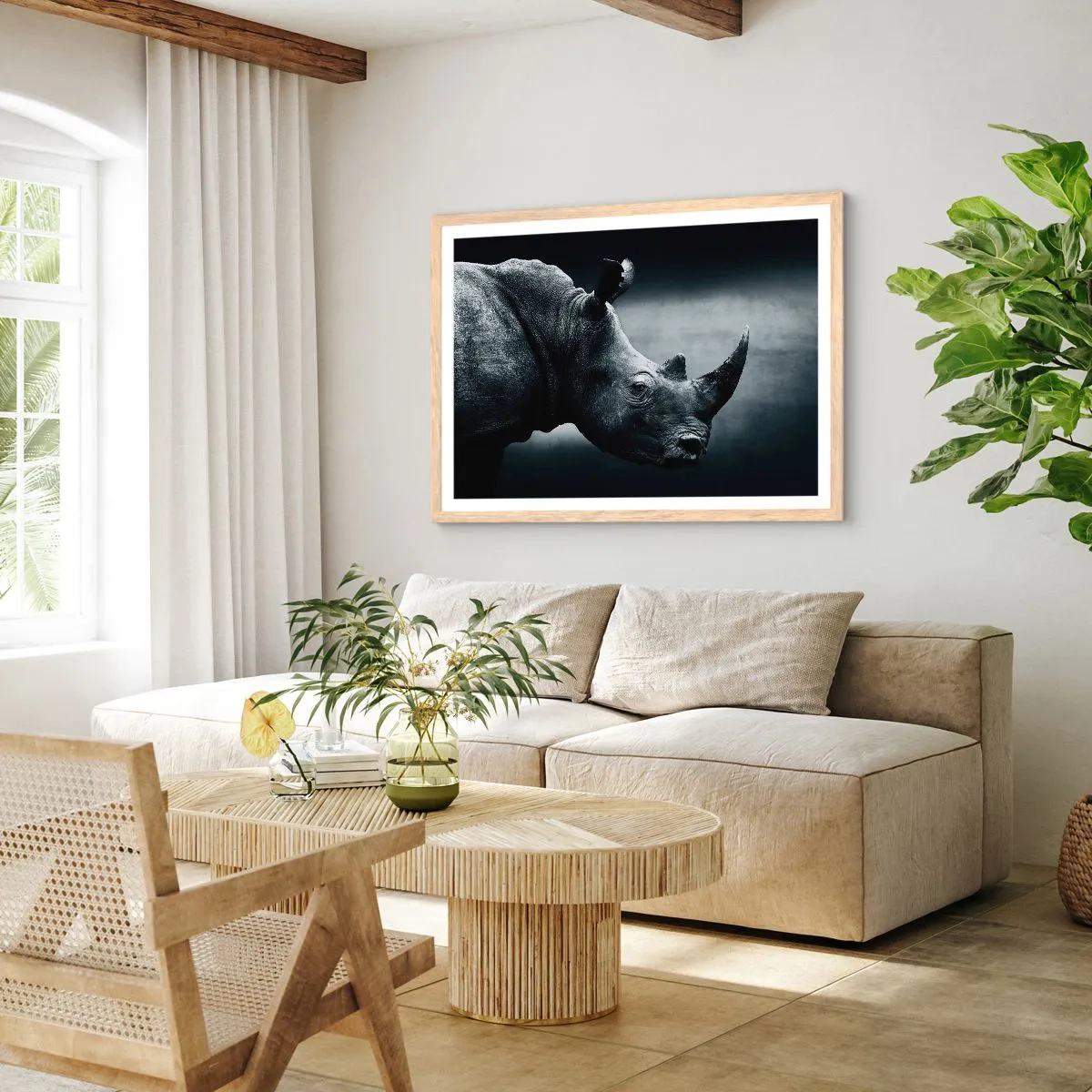 Plakat i ramme af lyst egetræ - Højre profil - 91x61 cm