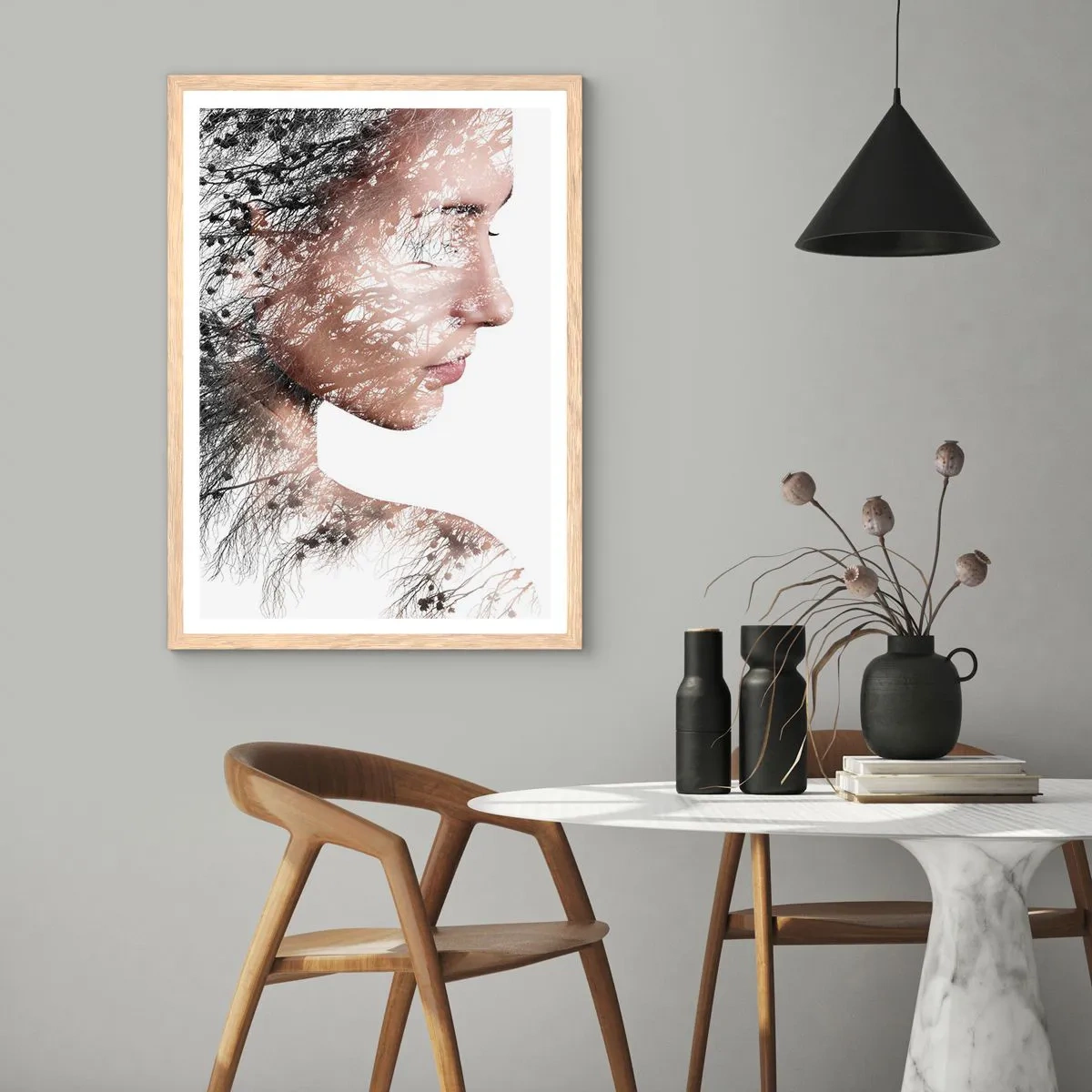 Plakat i ramme af lyst egetræ - Skovens ånd - 30x40 cm
