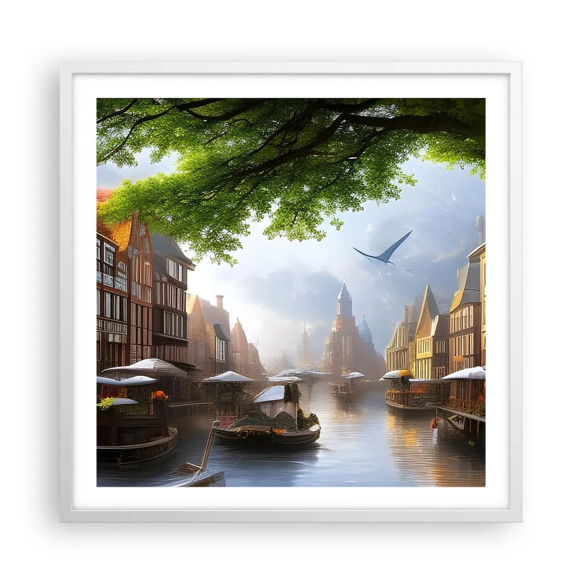 Plakat i hvid ramme - Hollandsk bybillede - 60x60 cm