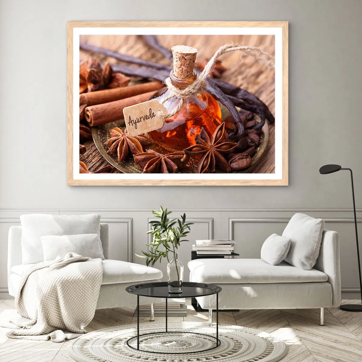 Plakat i ramme af lyst egetræ - På vej mod enhed af krop og ånd - 100x70 cm