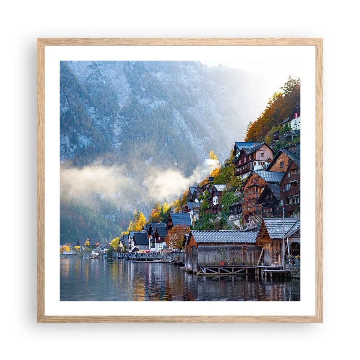 Plakat i ramme af lyst egetræ - Alpine climes - 60x60 cm