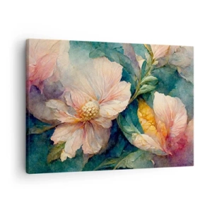 Lærredstryk - Billede på lærred - Delikate blomster i pastelfarver - 70x50cm - Subtiliteten selv - Moderne vægdekoration til stue og soveværelse ARTTOR