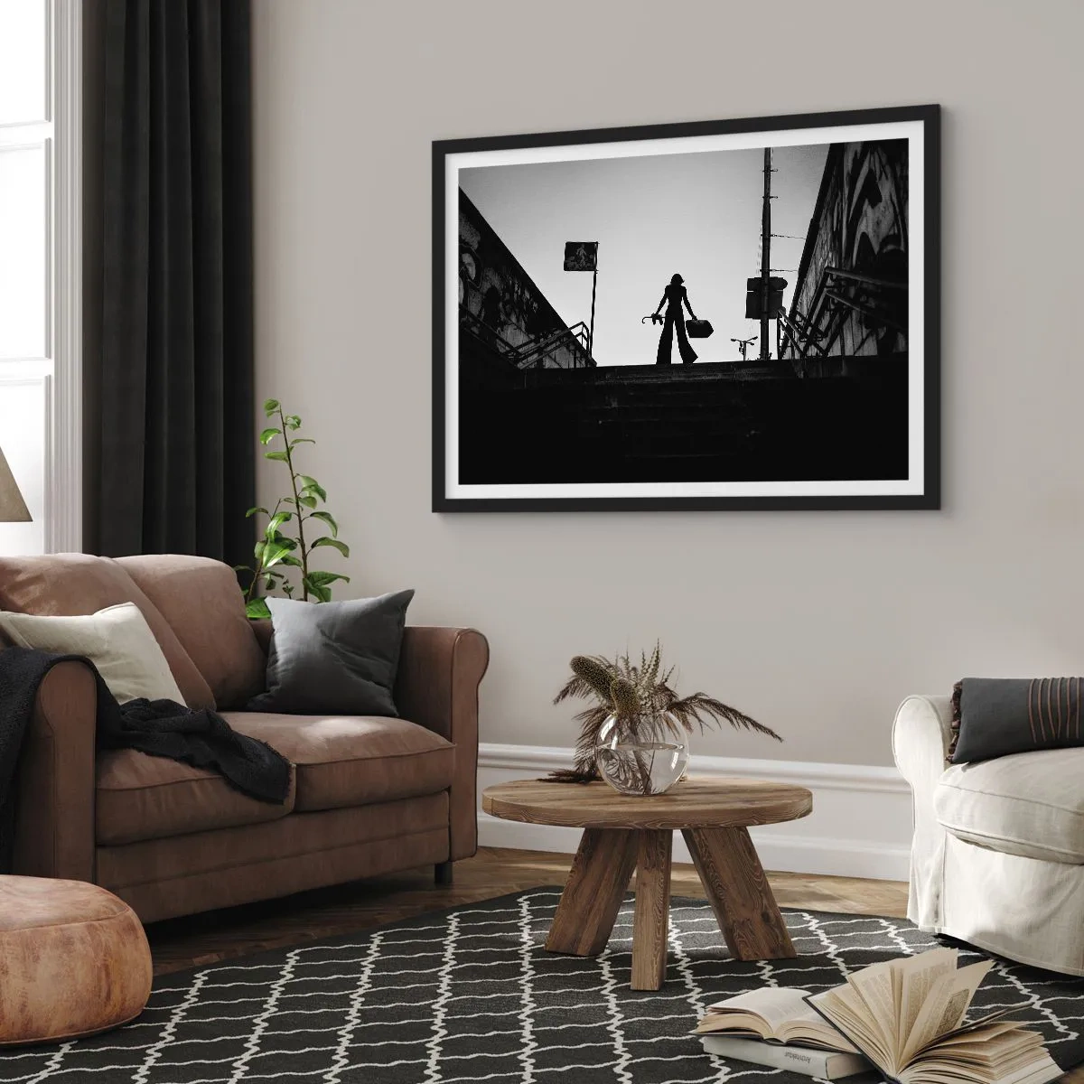 Plakat i sort ramme - Vandring i byen - 50x40 cm
