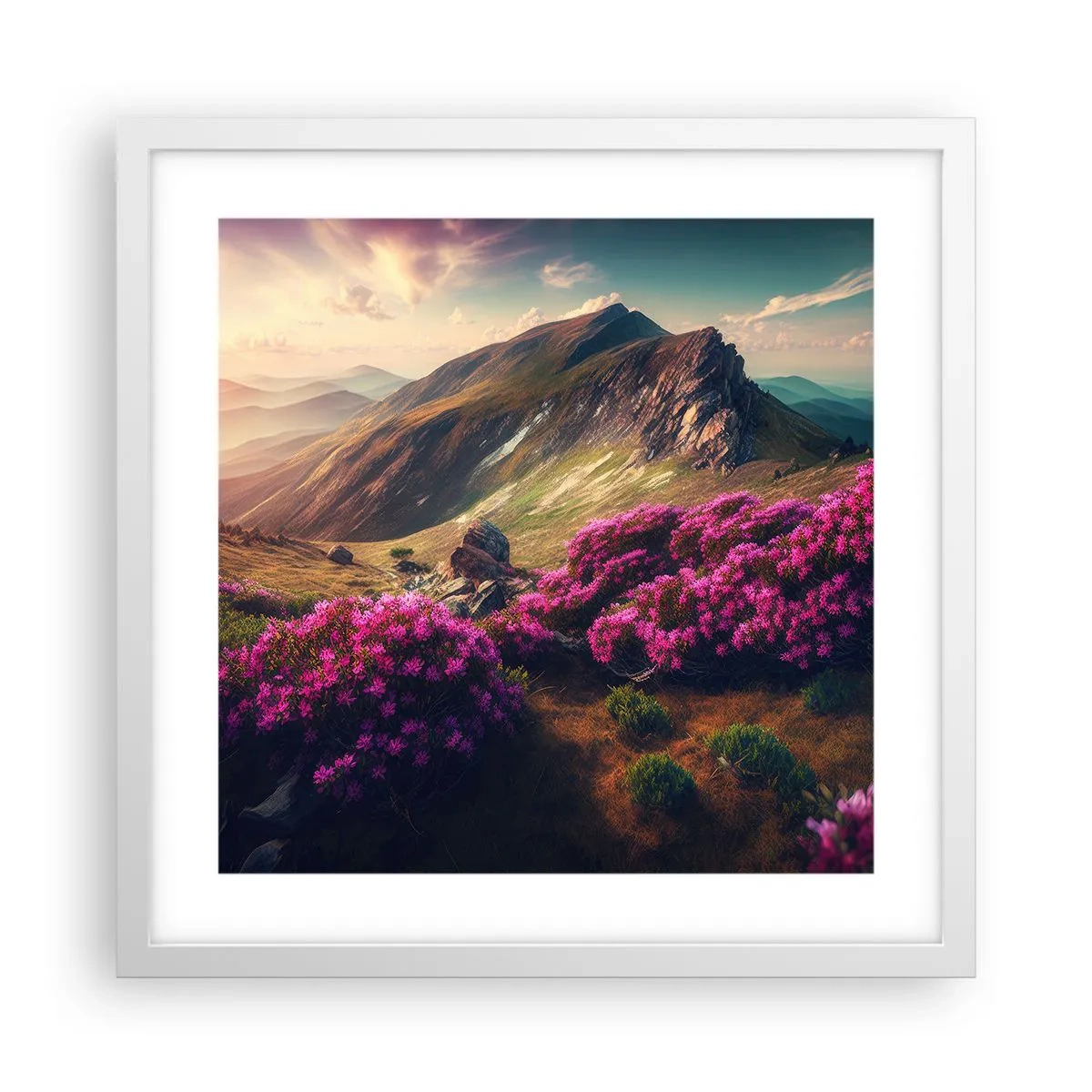 Plakat i hvid ramme - Sommer i bjergene - 40x40 cm