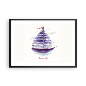Plakat i sort ramme - Fulde sejl og roligt vand - 70x50 cm