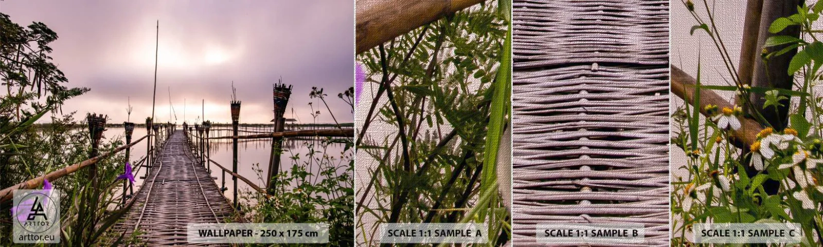 Prøve Fototapet Premium Canvas - Den stille og rolige atmosfære i Asien - Landskab, flod, Bambus - 100x30 cm