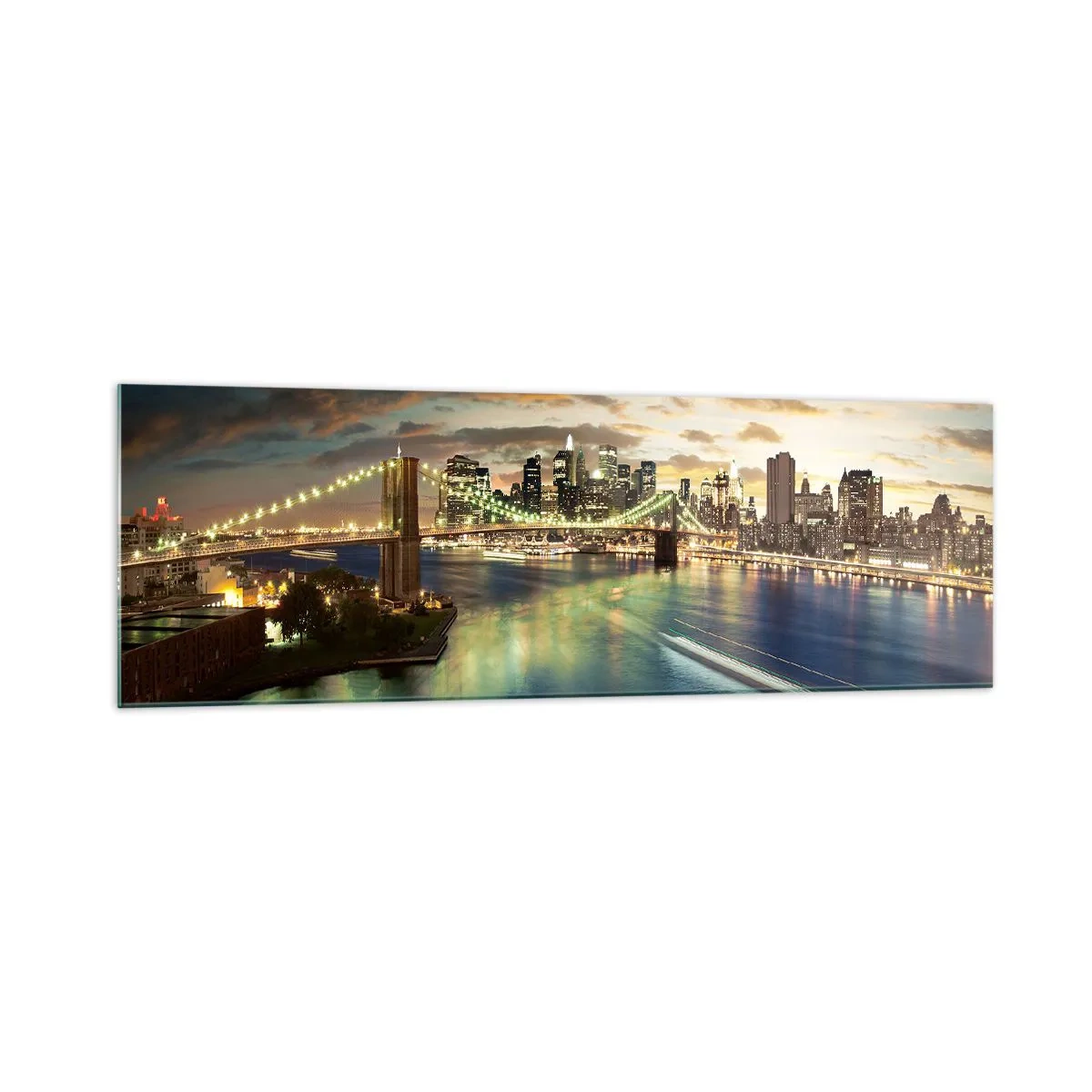 Billede på glas - En oplyst aften over Manhattan - 160x50 cm