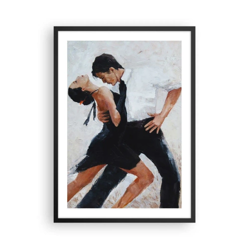 Plakat i sort ramme - Et par, der danser i en dynamisk positur - 50x70cm - Mine drømmes tango - Moderne vægdekoration til stue og soveværelse ARTTOR